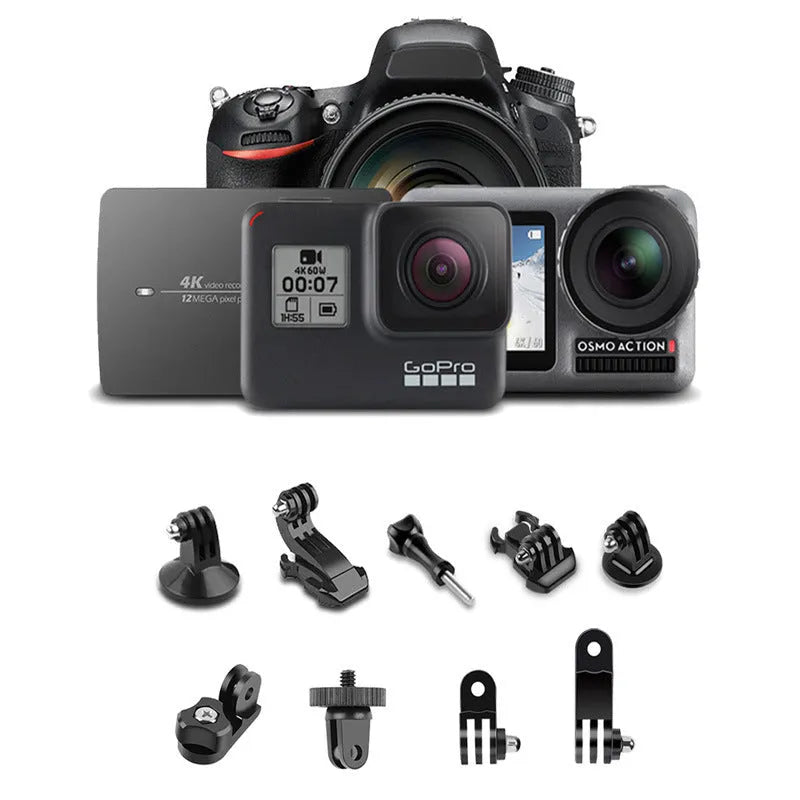 Black and white Bluetooth selfie stick with wireless remote, shown extended next to its compact tripod base.