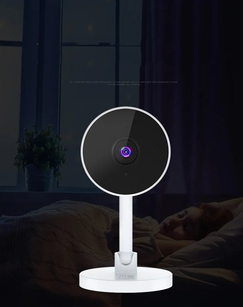 White outdoor WiFi security camera with gun style design and TF card slot for home monitoring