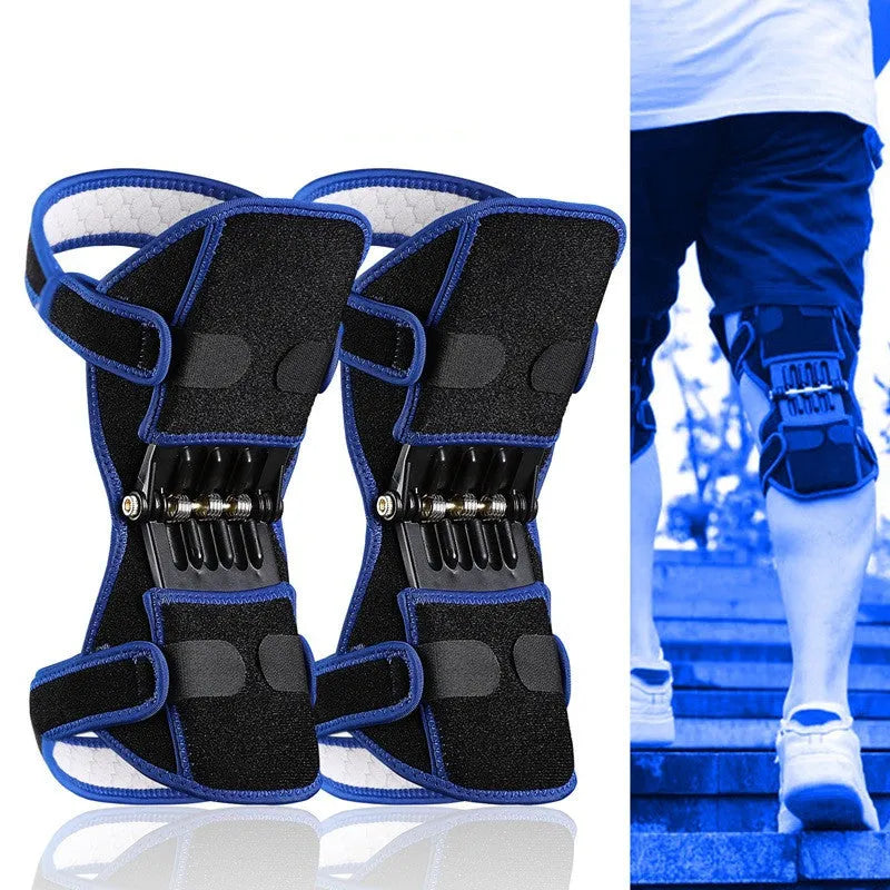 Adjustable spring knee brace support for patella, shown in black colour.