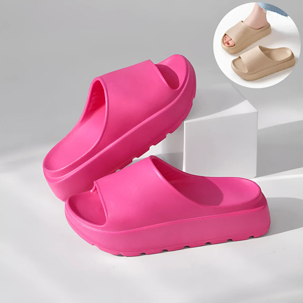 Women's fish mouth shoes slippers with thick 5.5cm EVA soles in beige, black, khaki, rose red colours