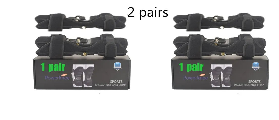 Adjustable spring knee brace support for patella, shown in black colour.