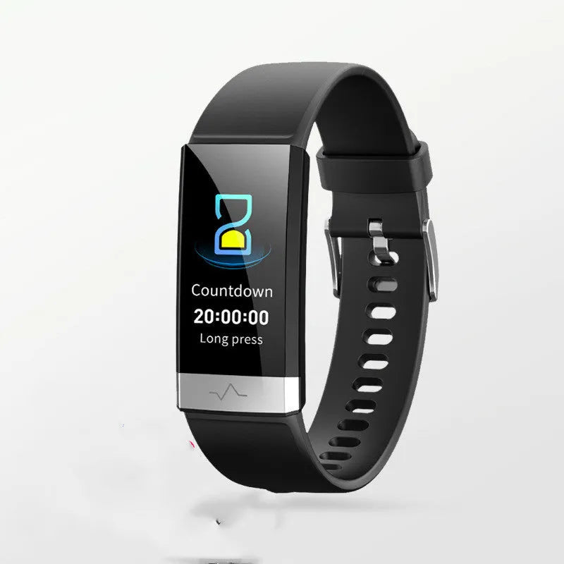 V19 smart health tracking bracelet with medical sensor display showing ECG, PPG and SpO2 monitoring