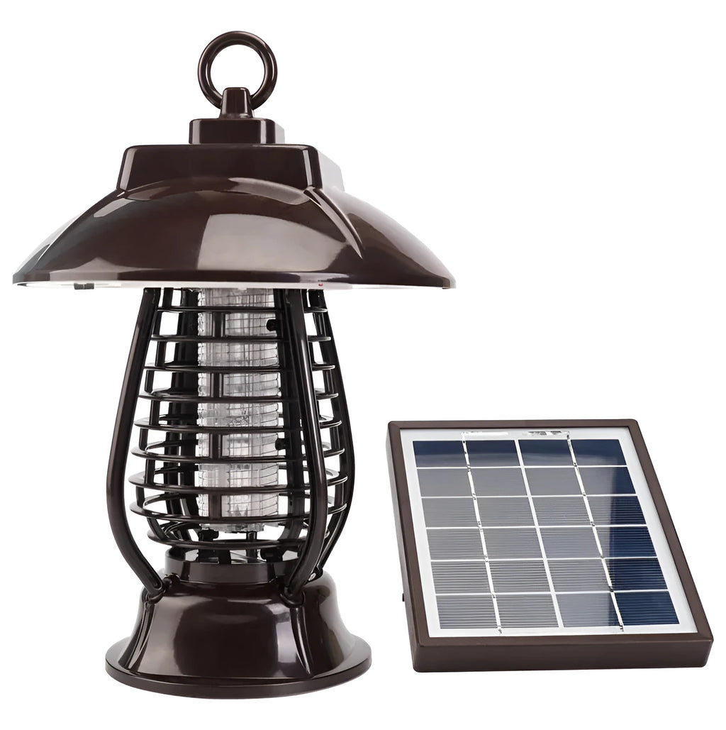 Black solar mosquito lamp with solar panel for outdoor garden insect control