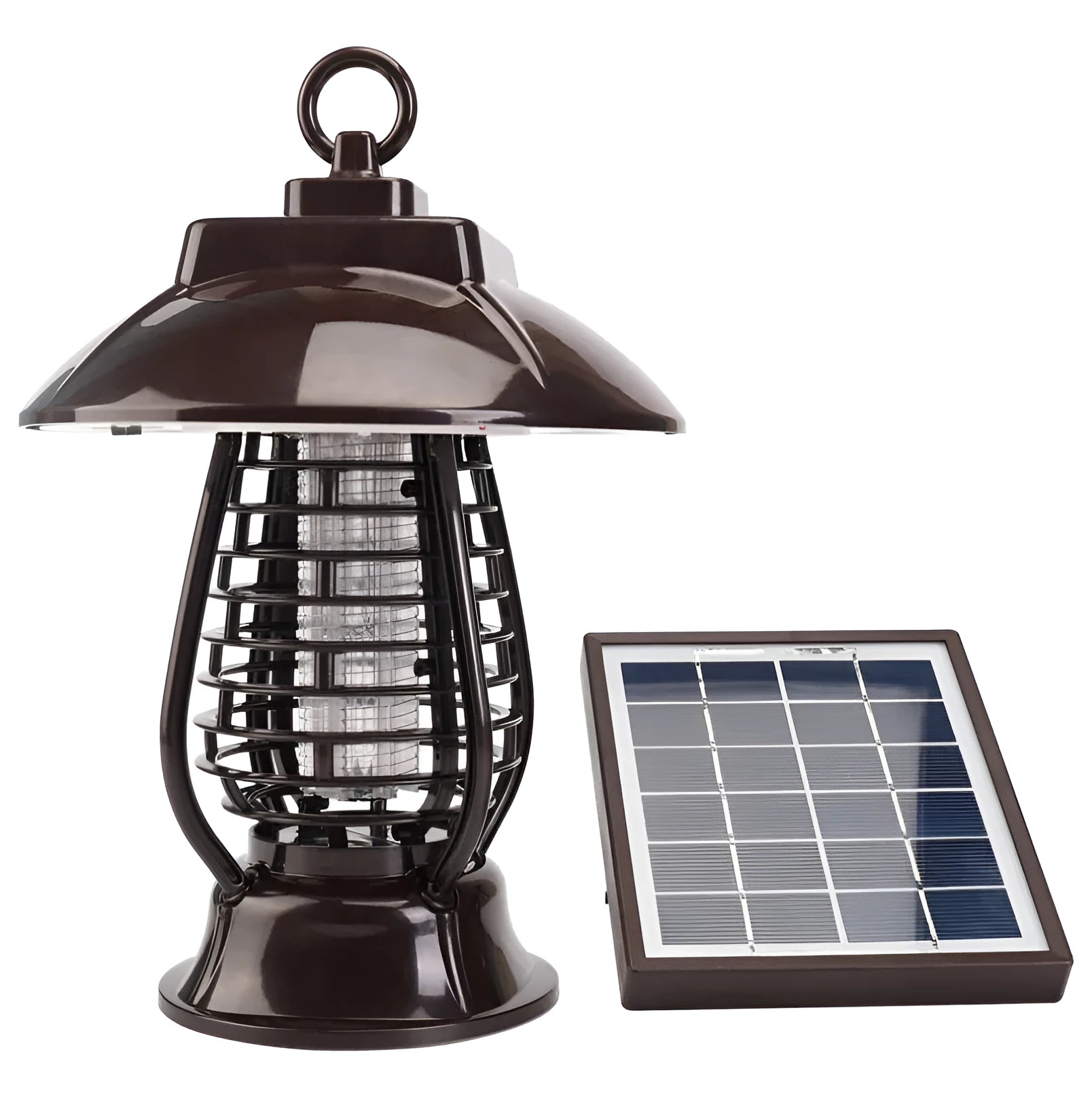 Black solar mosquito lamp with solar panel for outdoor garden insect control