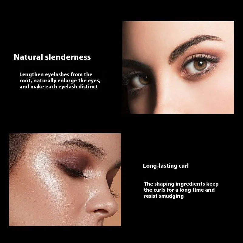 Black waterproof mascara wand for thick, curling lashes with English packaging.