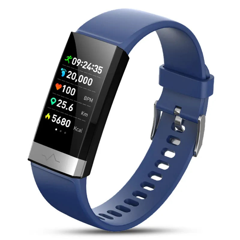 V19 smart health tracking bracelet with medical sensor display showing ECG, PPG and SpO2 monitoring