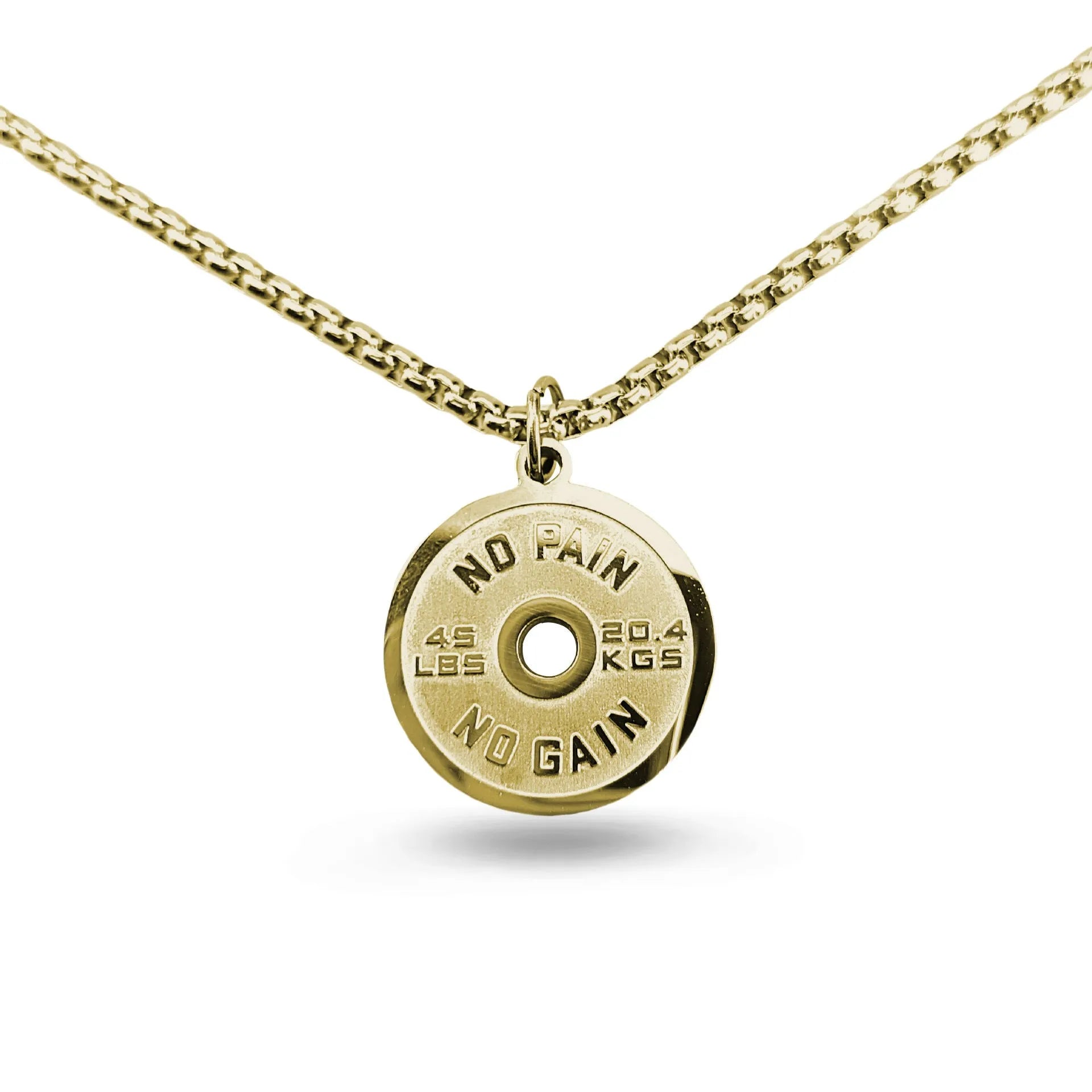 Stainless steel barbell disk necklace with geometric pendant on 60cm chain