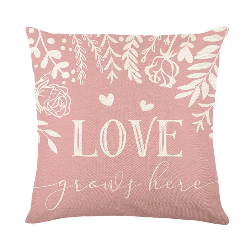 Red and white plaid heart print on a square pillow cover for Valentine's Day decoration.