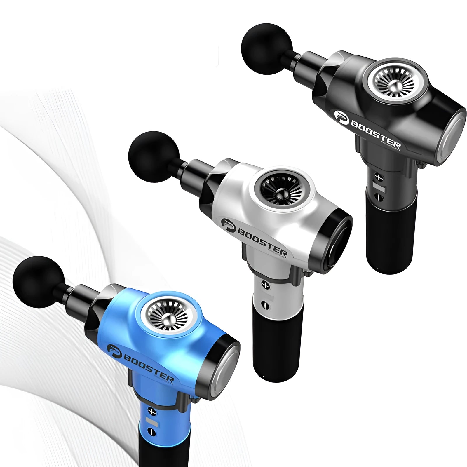 Black and white muscle relaxation massager with adjustable speed control and lithium battery