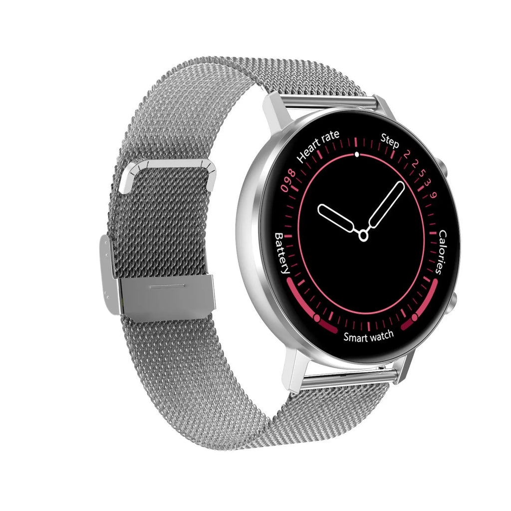 DT96 smart fitness tracker bracelet with steel strap and 1.3 inch colour display screen