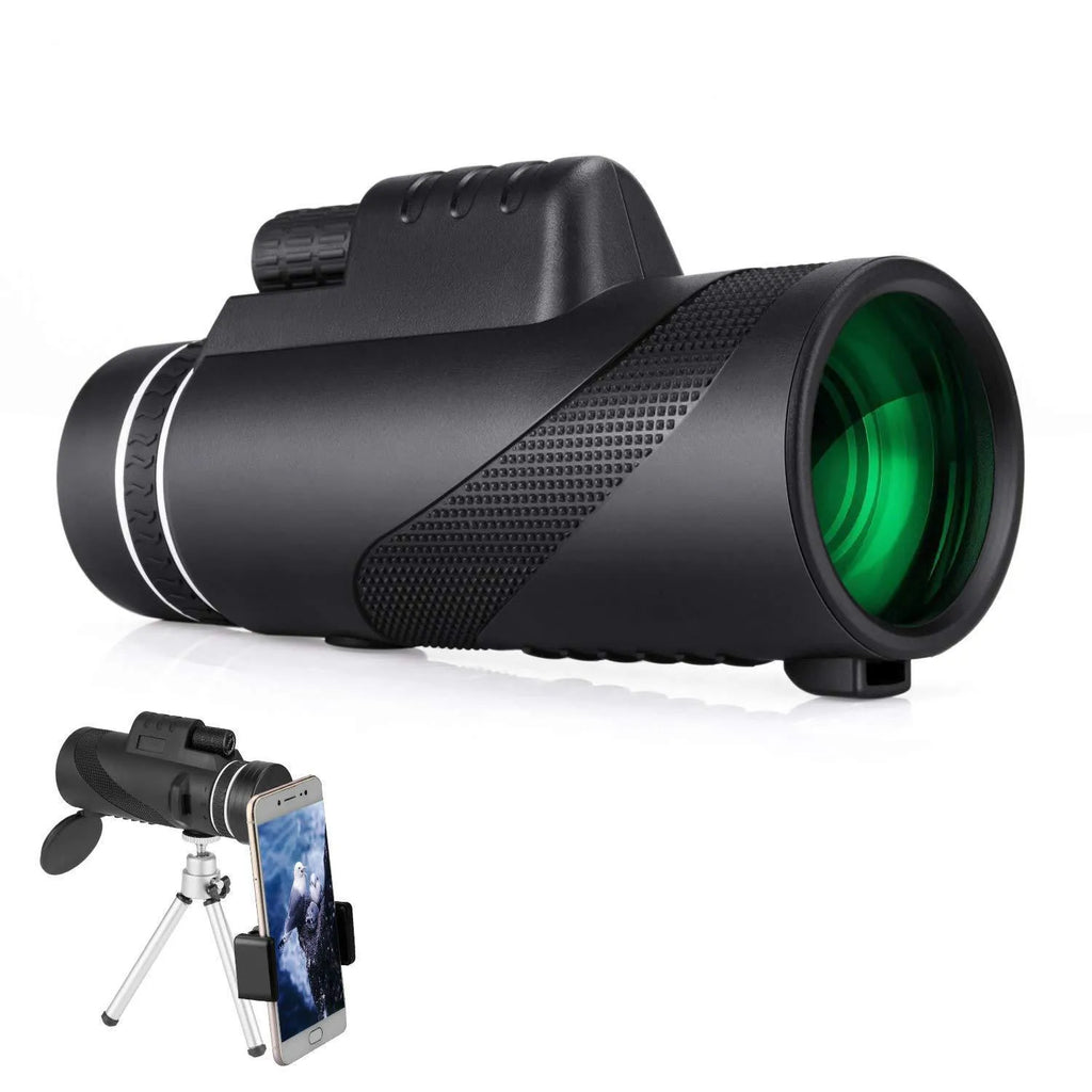 Black HD 40x60 monocular telescope for mobile phones with 40x magnification and waterproof design.