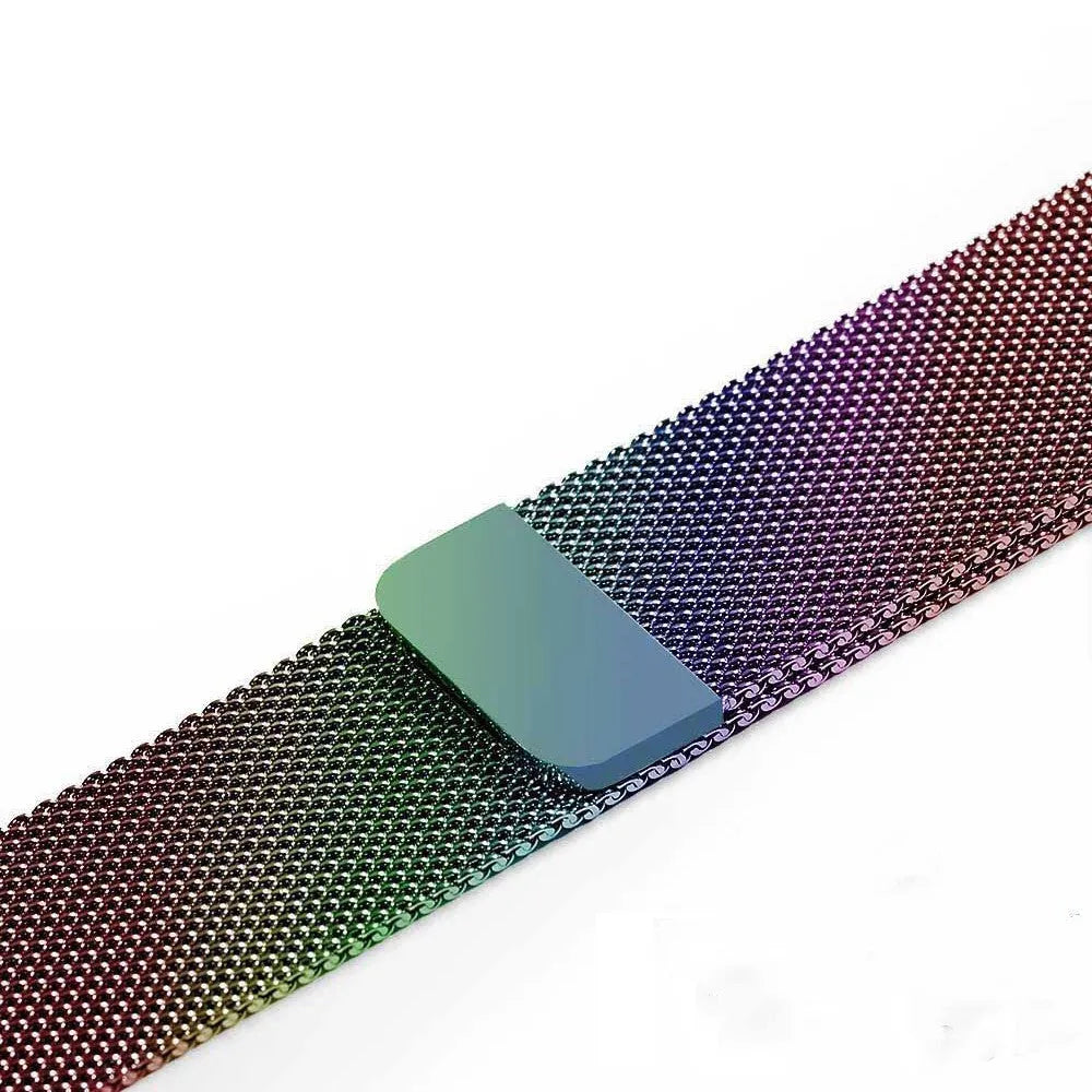 Stainless steel watch strap showing silver, black, gold, and rose gold colour options