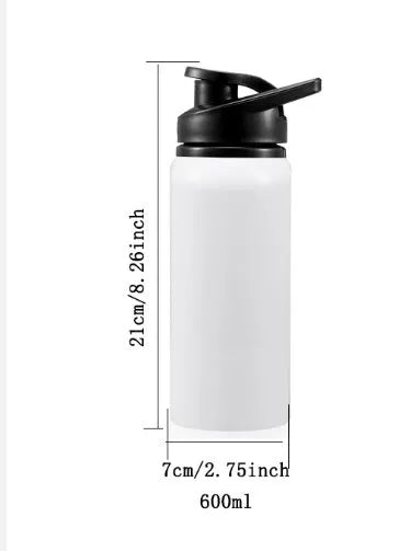 White aluminium sports water bottle with 600ml or 750ml capacity for cycling and outdoor hydration