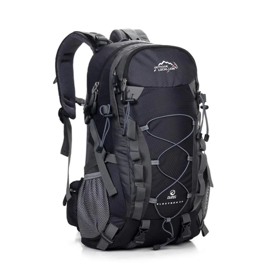 Polyester outdoor backpack in green, blue, black, or orange with 20-35L capacity for sports and travel