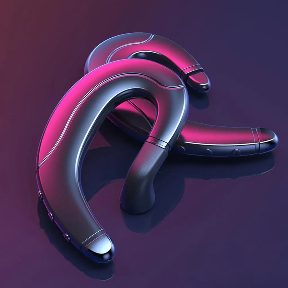 Single-ear Bluetooth earphone in black, blue or red colours with out-of-ear mounted design for hands-free communication