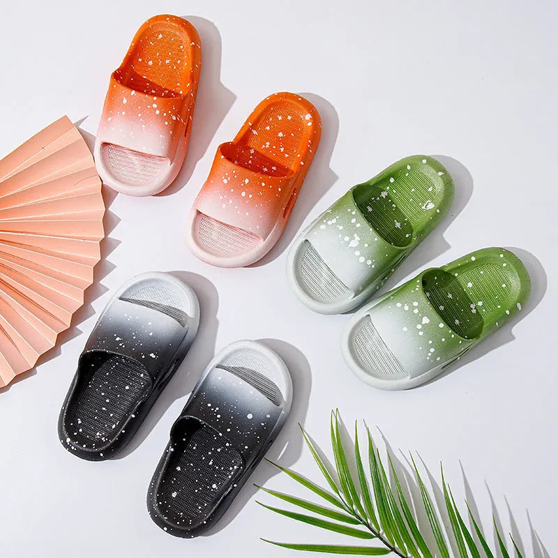 Gradient blue children's PVC slipper sandals on a white background, showing the non-slip sole.