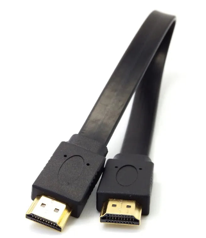 HDMI 1.4 flat cable with HDMI connectors showing copper wire construction