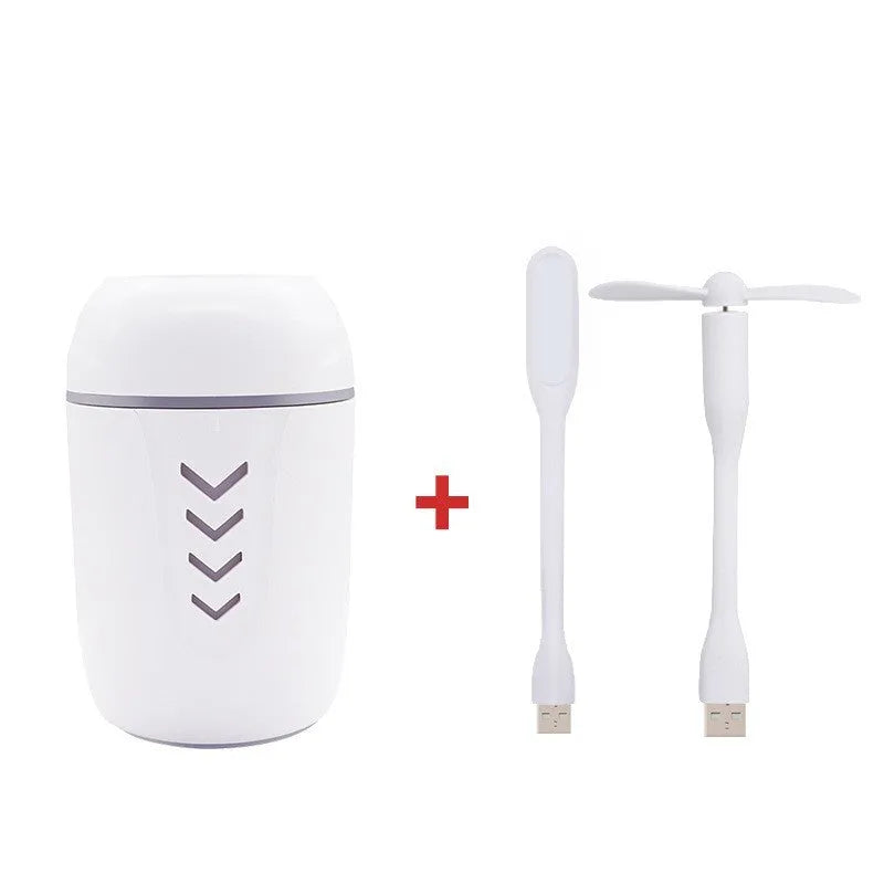 Portable columnar car humidifier with mechanical controls and USB cable in blue colour