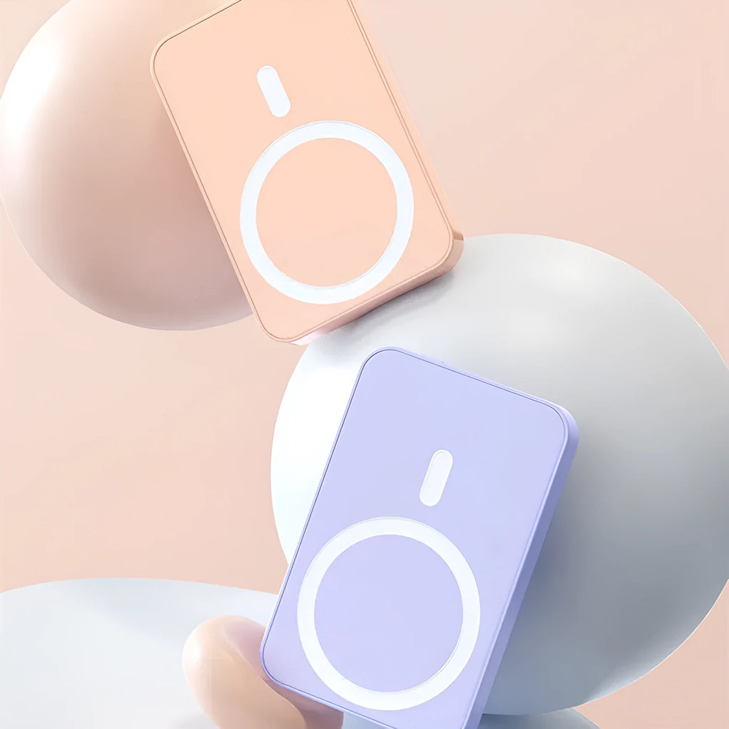 Pink purple white magnetic wireless power bank with 20000mAh capacity and 20W output