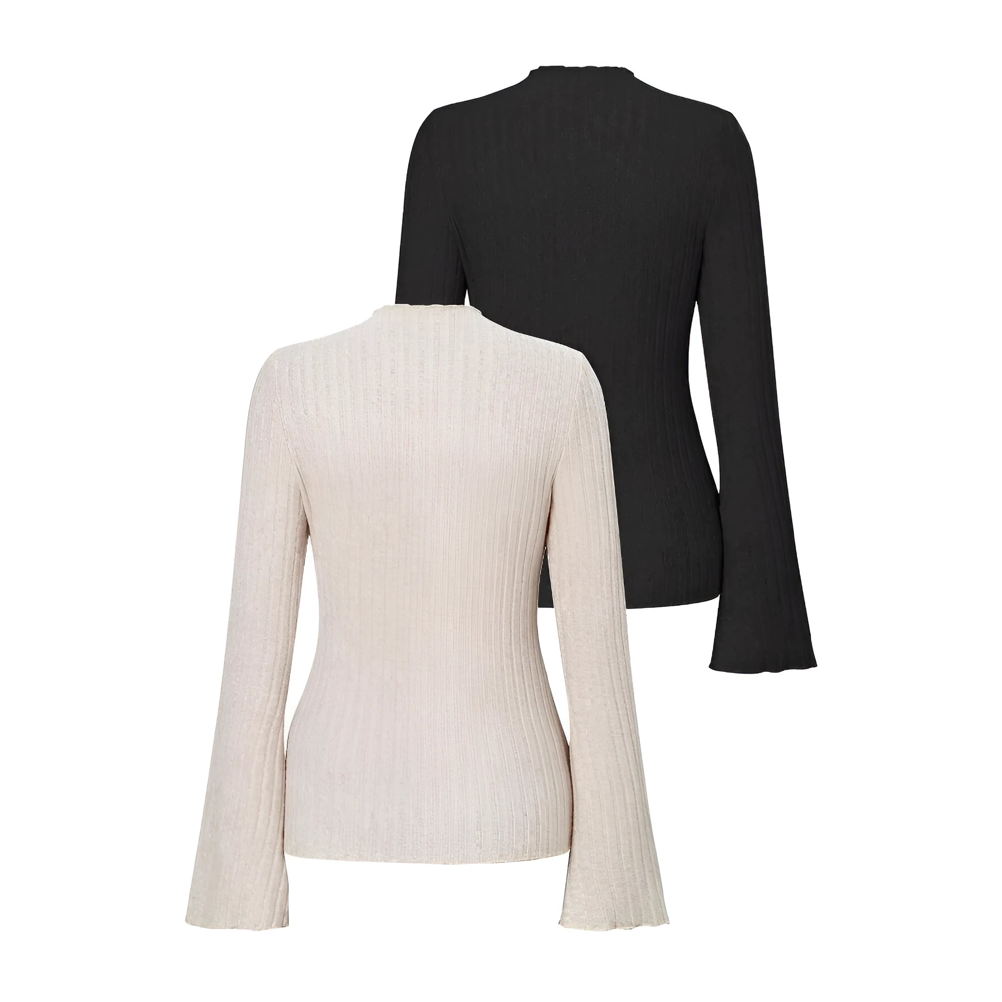 Men's black long sleeve round neck slim fit top with lantern sleeves made from brushed polyester fabric