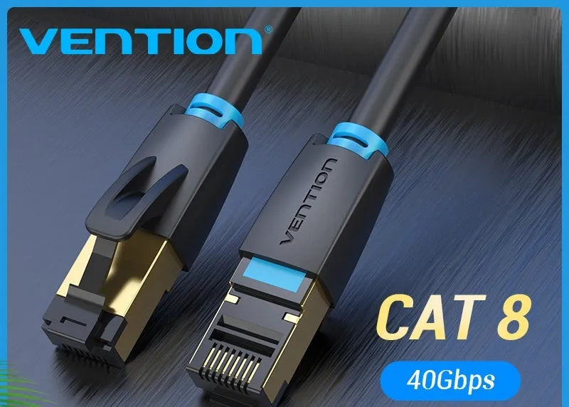 CAT8 shielded flat and round network cable with RJ45 connectors for 10G gaming