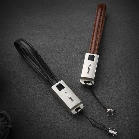 Short 20cm leather-finish USB charging cable with Apple Lightning connector in three colour options