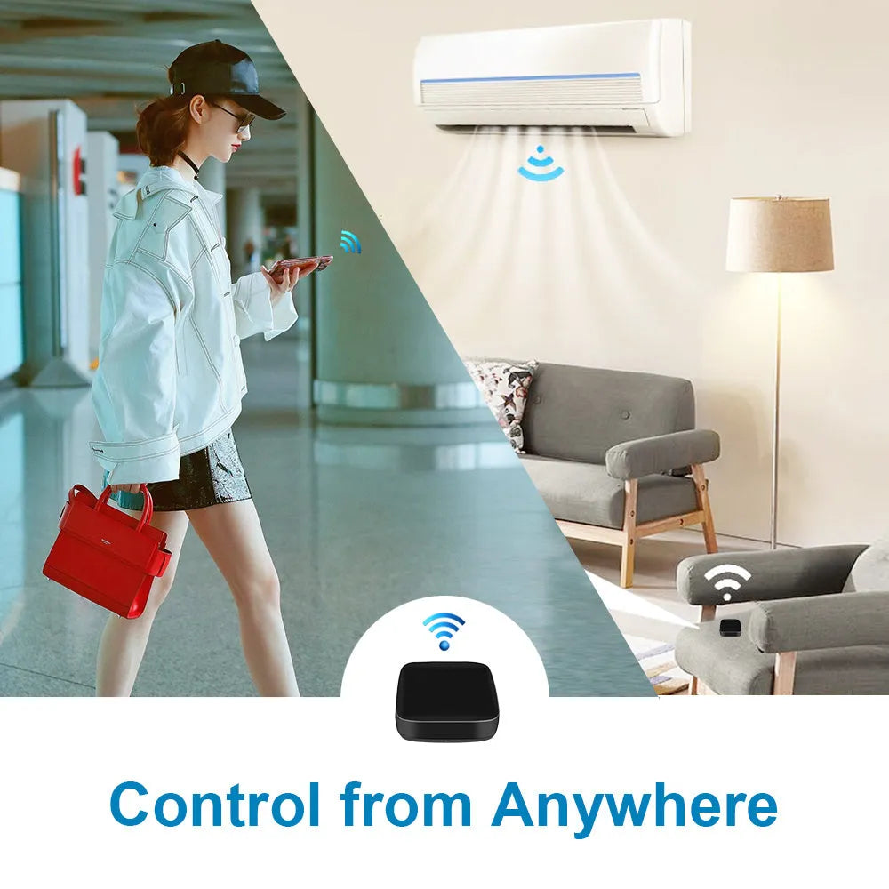 Black voice control universal infrared remote control with WiFi connectivity for home automation