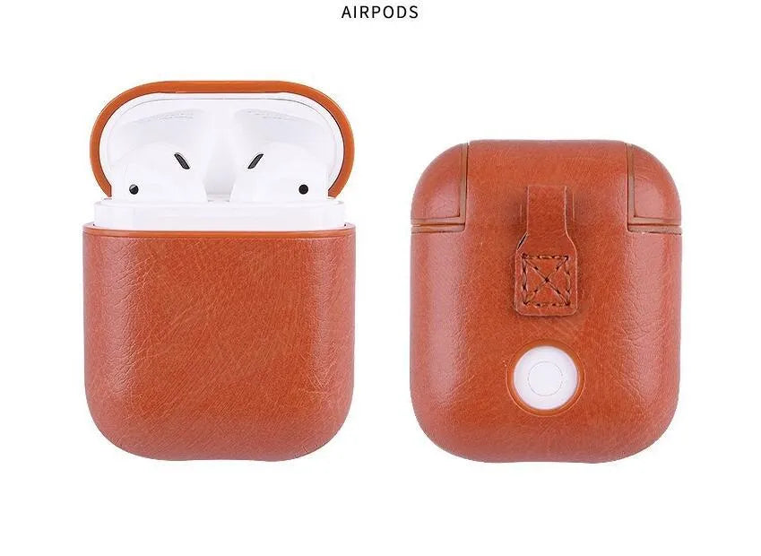 Genuine leather case for Apple Airpods in black, brown, light brown and red colours
