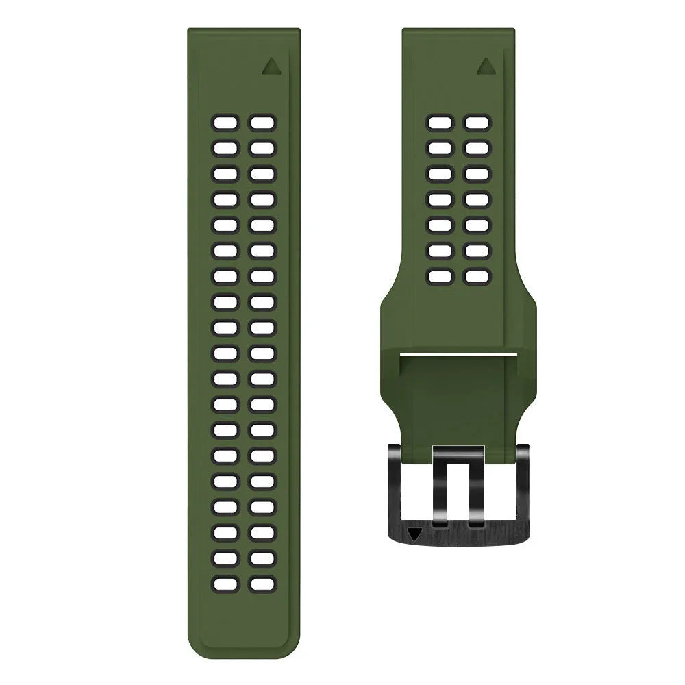 Two-colour silicone watch strap with quick-release pins and pin buckle in sport style