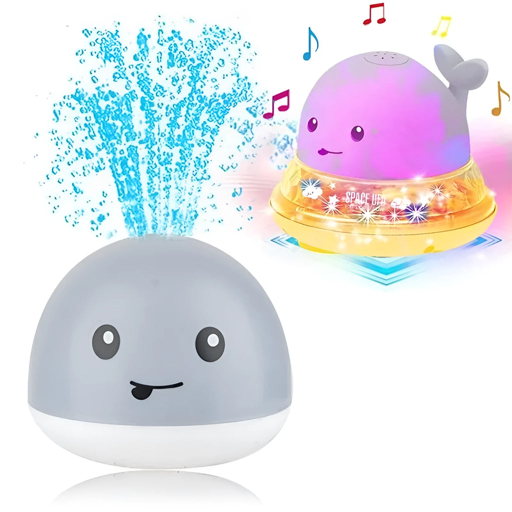 Electric induction whale bath spray toy with automatic water sensor and coloured LED lights floating in water