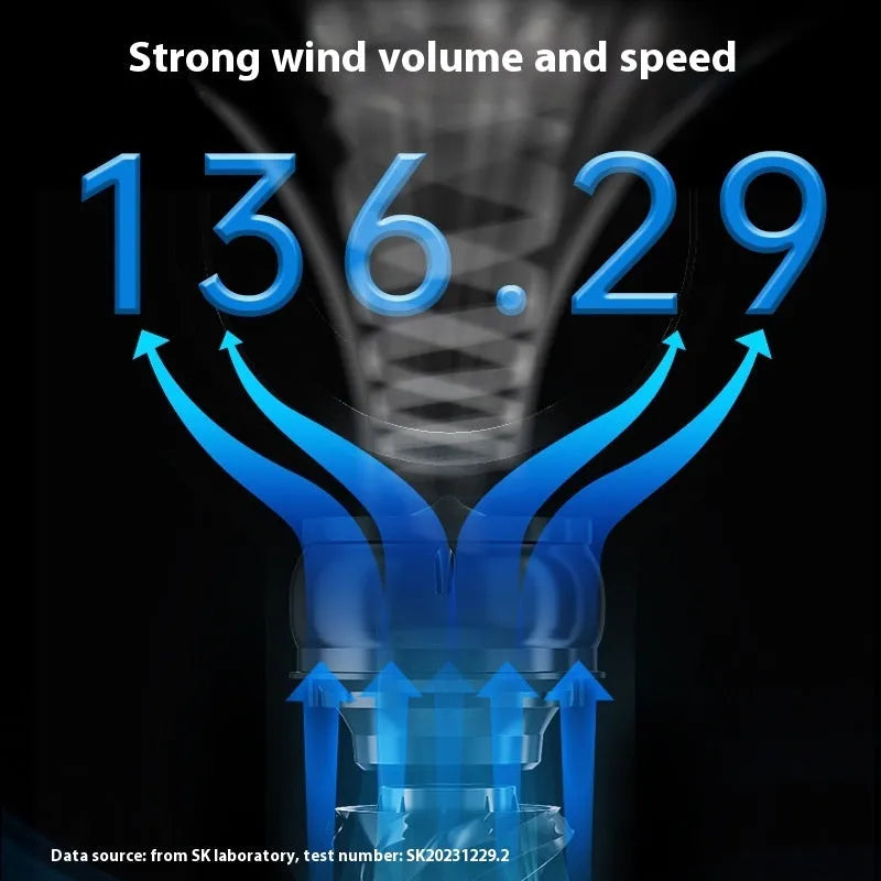 SK white bladeless tower fan with remote control on desktop