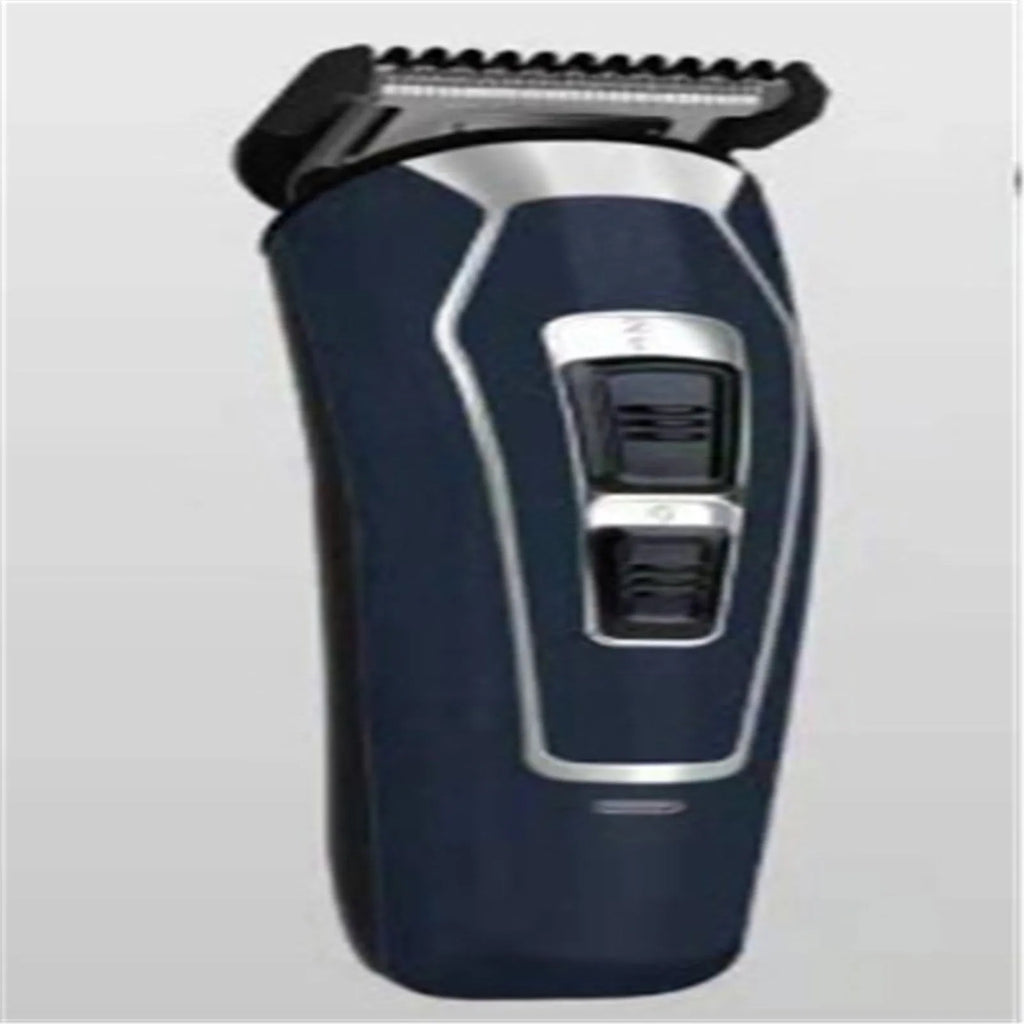 Dark blue electric hair clipper with rechargeable battery and stainless steel cutting blades