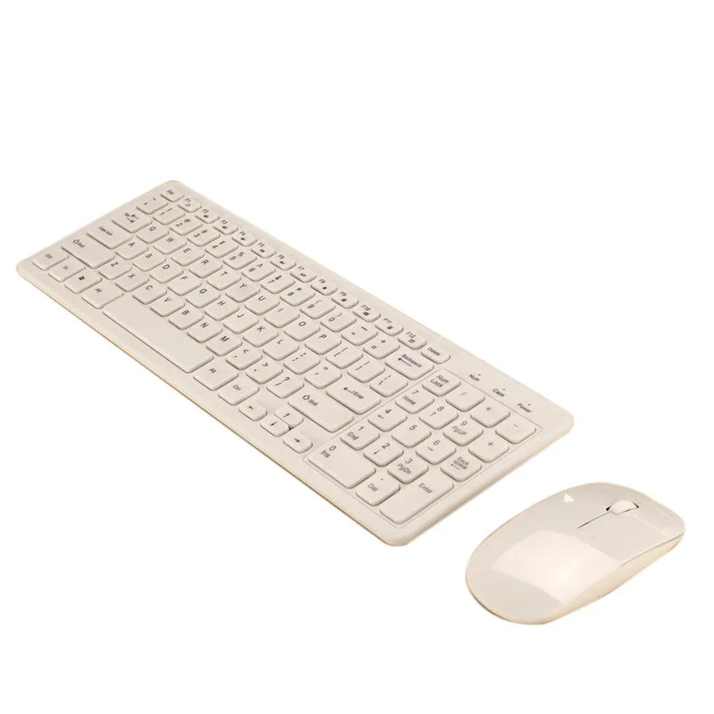 Wireless keyboard and mouse set in multiple colour options showing compact design and USB receiver