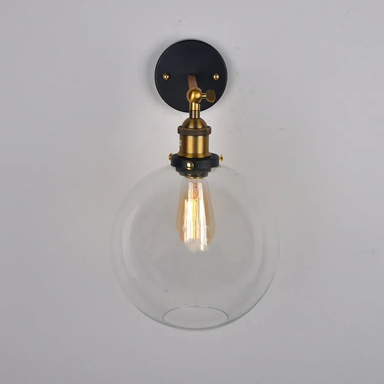 20cm retro round ball glass wall lamp in transparent, amber or smoky grey finish