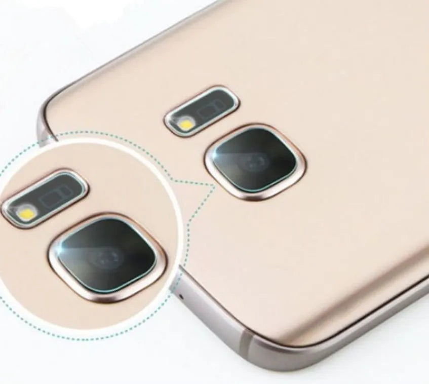 Tempered glass rear camera lens protective film for Samsung Galaxy S7 Edge and S8 smartphones.
