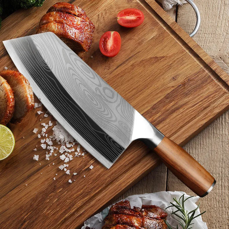 Stainless steel kitchen knife with 40cr13 forged blade measuring 320mm in length.