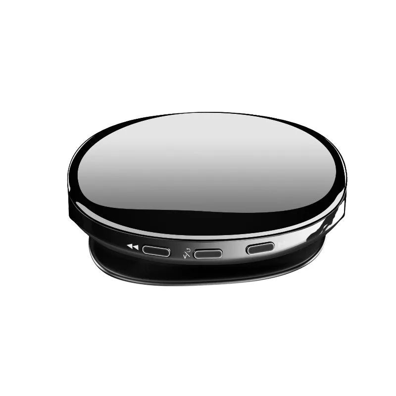 Compact blue Bluetooth MP4 music player with OLED screen showing track info.