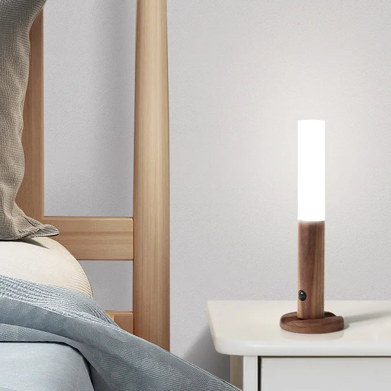 Smart sensor LED desk lamp with solid wood base in coffee brown finish