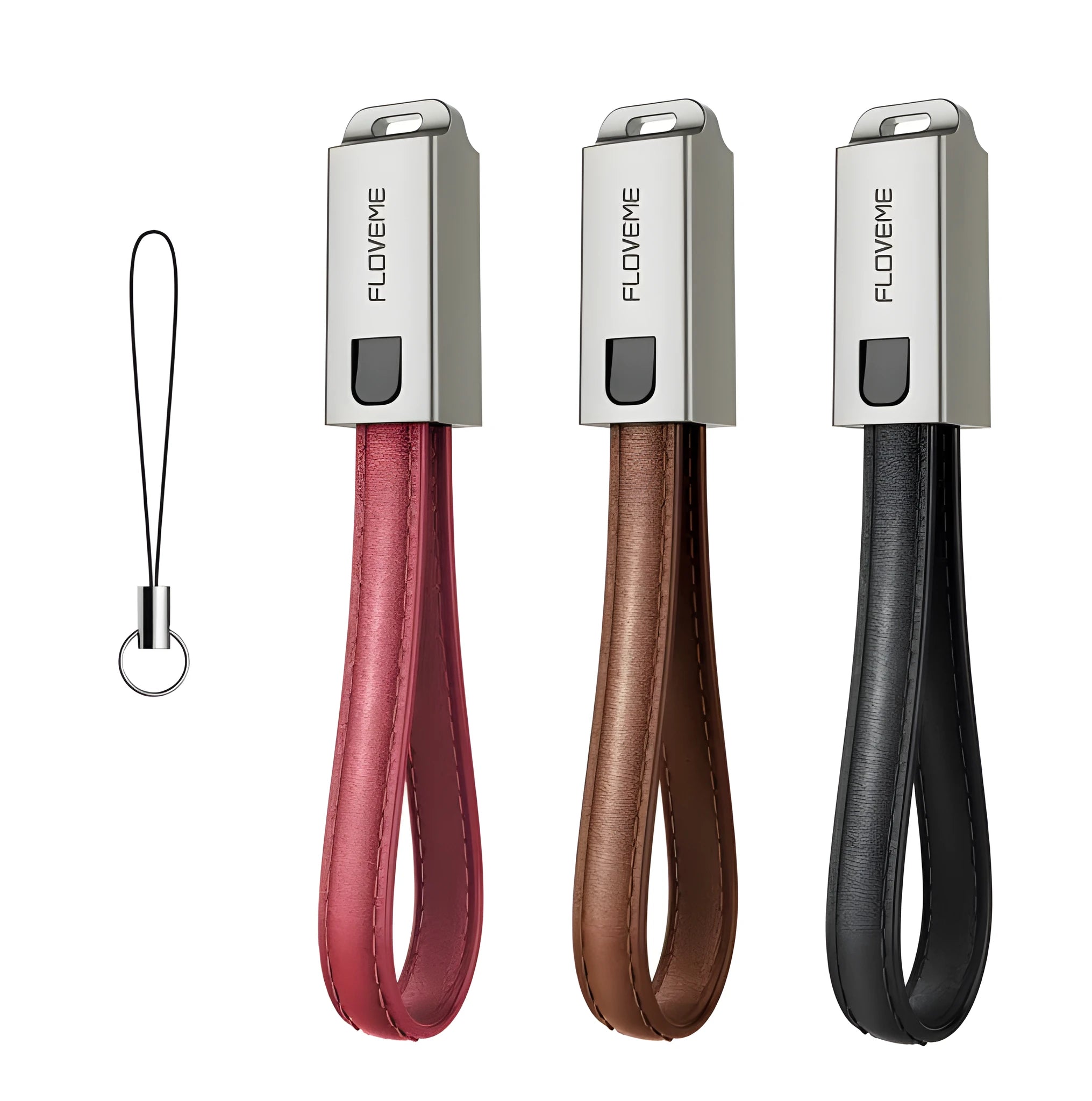 Short 20cm leather-finish USB charging cable with Apple Lightning connector in three colour options