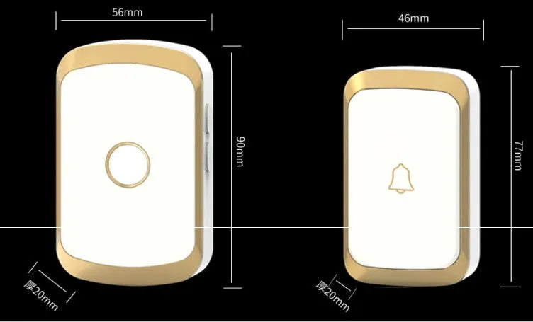 Wireless doorbell receiver plugged into a wall socket next to a battery-powered transmitter unit.