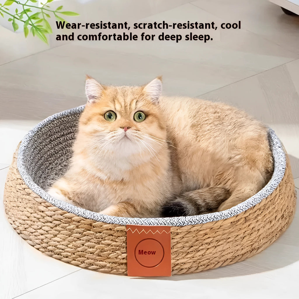 Rattan woven cat bed nest for indoor cats available in four sizes