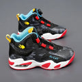 Children's basketball shoes with rotating button fastening in multiple colour options