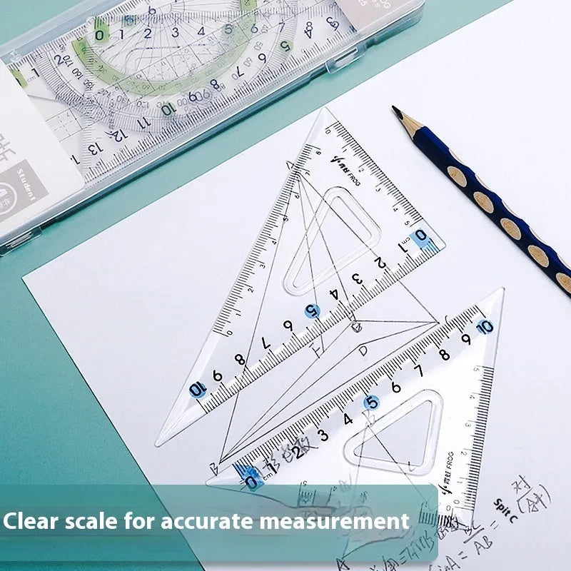 Youpai transparent acrylic ruler and square protractor set on a technical drawing.