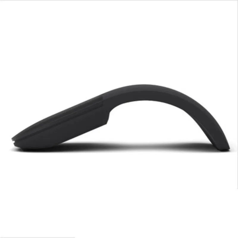Folded Bluetooth wireless mouse showing compact 131.2mm length with touch surface and multiple colour options