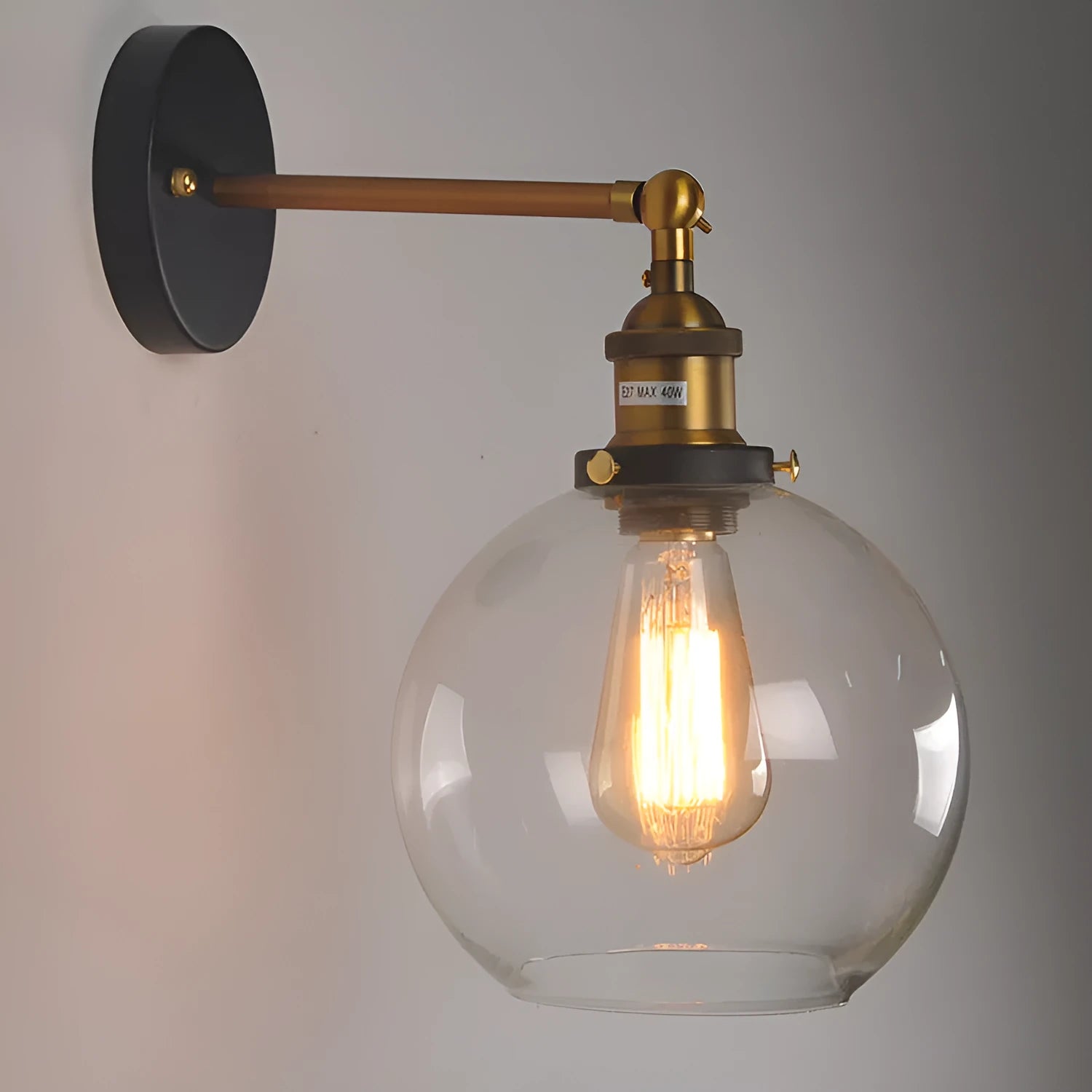 20cm retro round ball glass wall lamp in transparent, amber or smoky grey finish