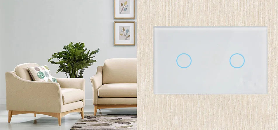 White tempered glass RF remote control touch light switch for wall mounting