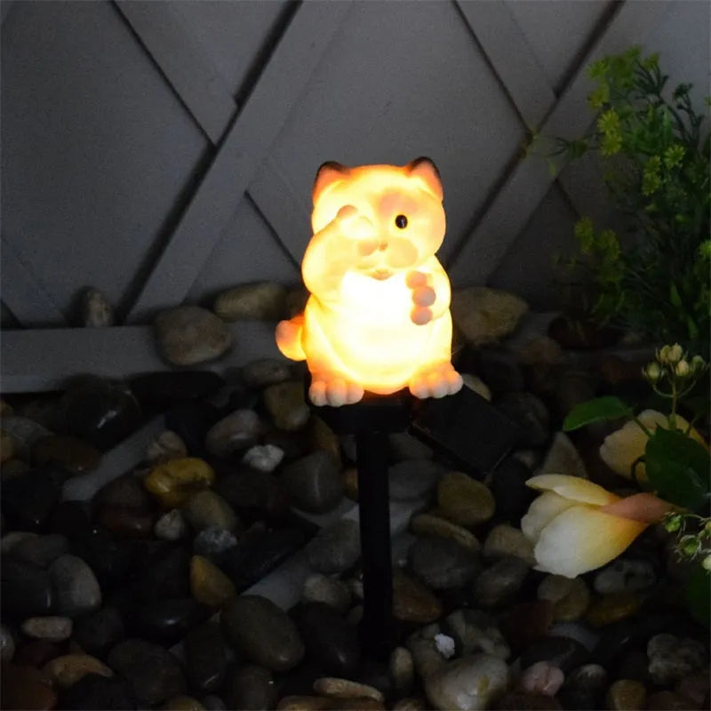 Brown resin cat-shaped solar light for garden pathways