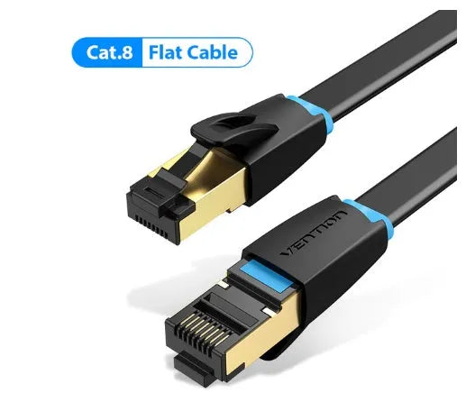 CAT8 shielded flat and round network cable with RJ45 connectors for 10G gaming