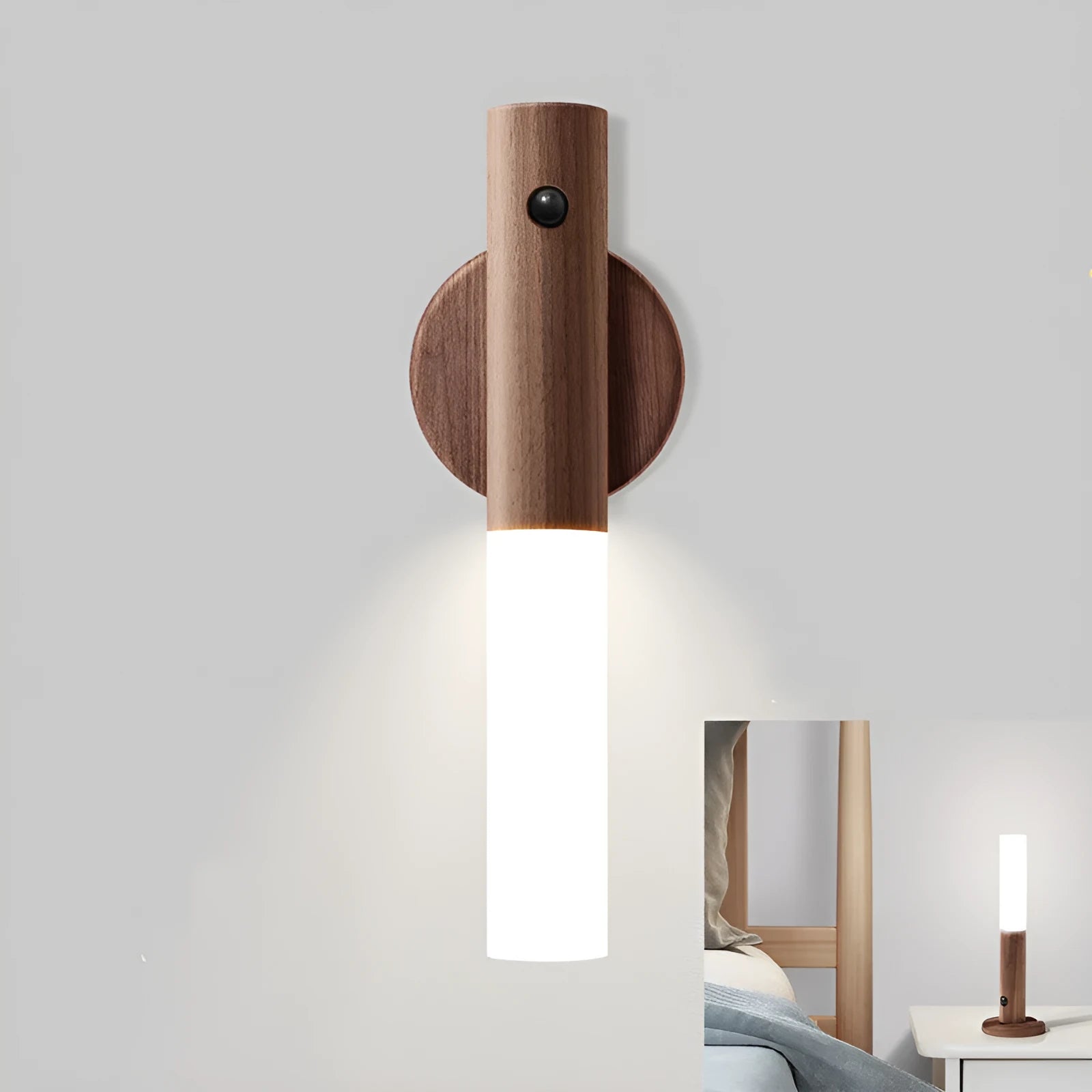 Smart sensor LED desk lamp with solid wood base in coffee brown finish