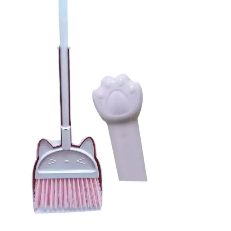 Purple plastic broom and dustpan set with rotating brush head and built-in holder